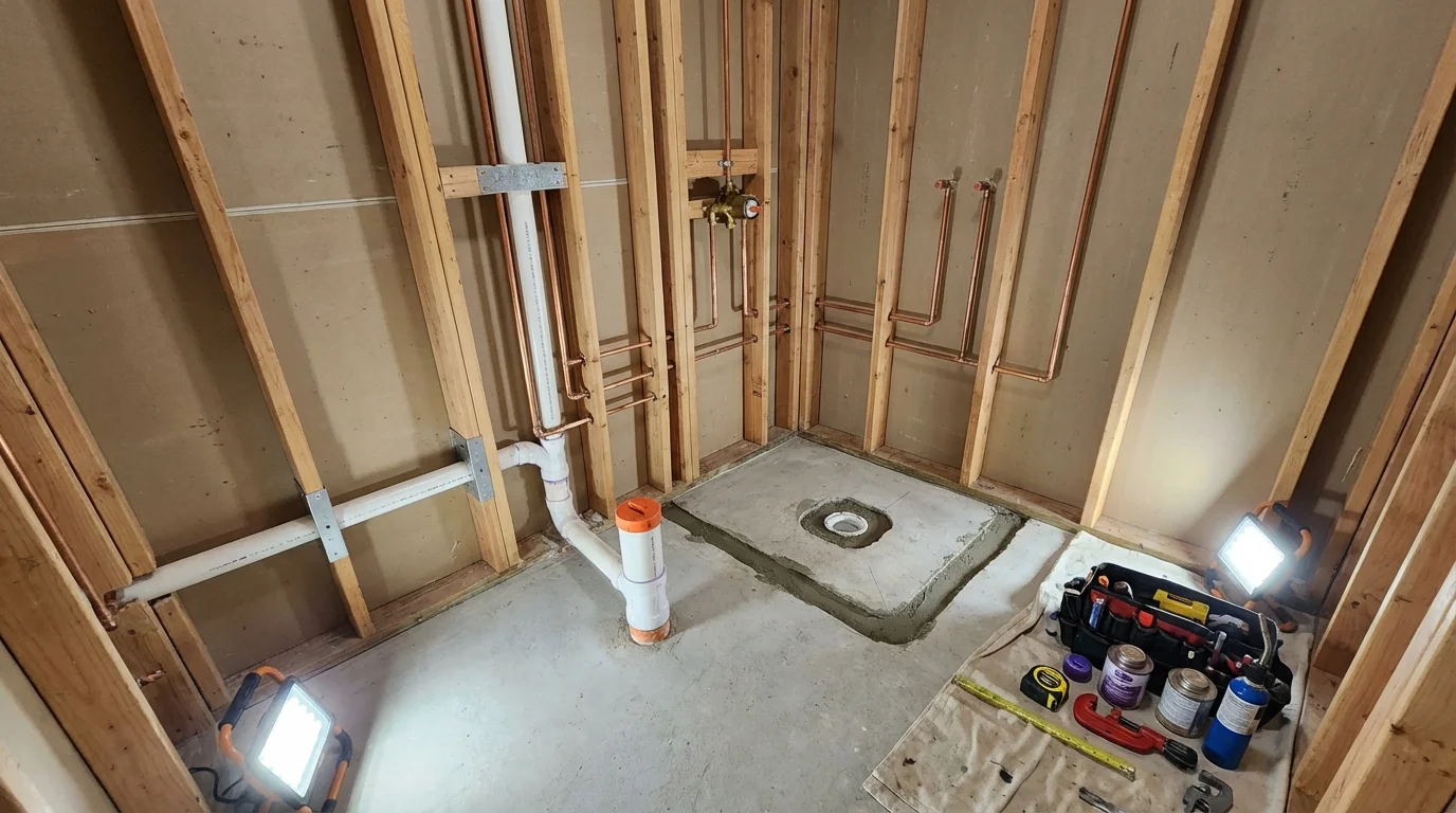 Bathroom rough-in plumbing during remodel by Johns Plumbing LLC in Tarentum