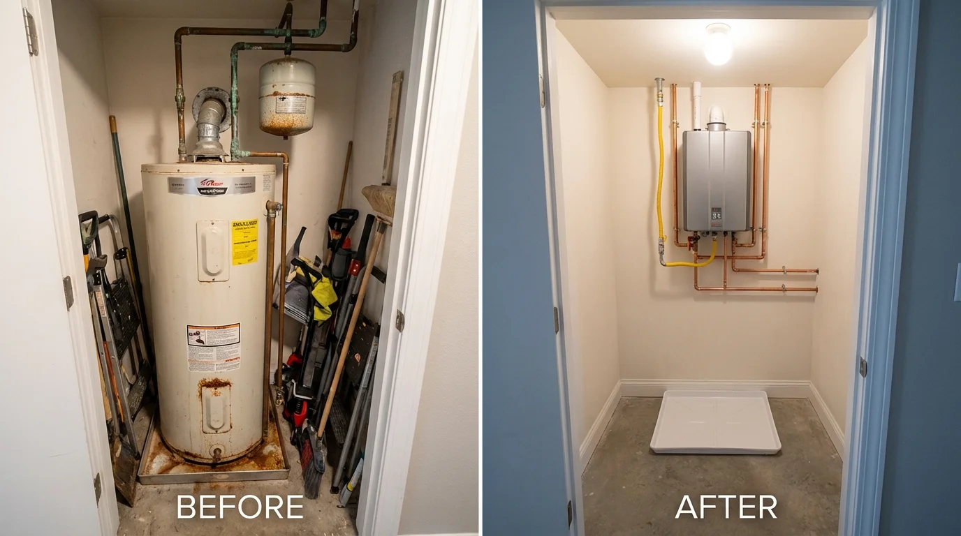 Tank water heater versus wall-mounted tankless unit comparison for Tarentum, PA homeowners