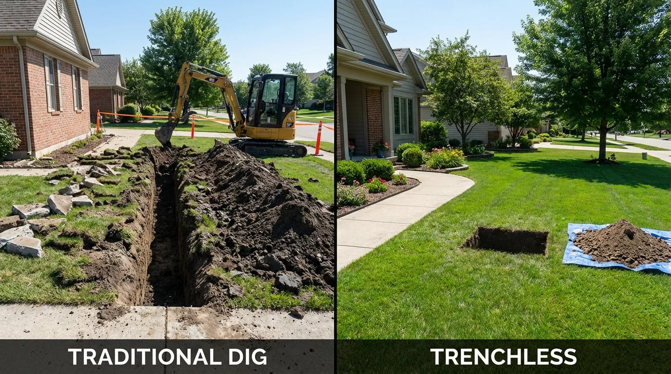 Trenchless sewer repair with minimal yard damage versus traditional excavation in Tarentum, PA